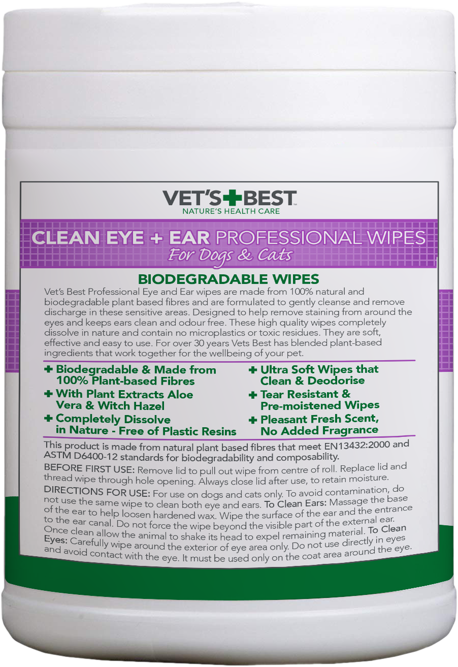 VET'S BEST Clean Eye + Ear Professional Wipes for Dogs & Cats