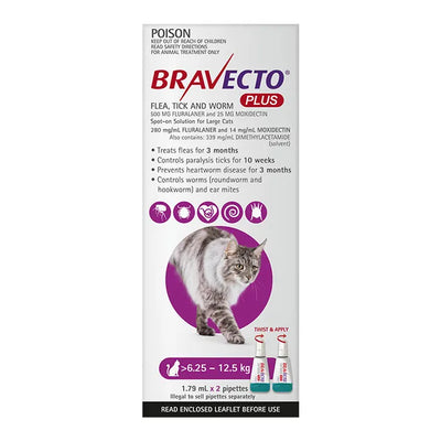 BRAVECTO Plus For Large Cats 6.25 - 12.5 KG Purple