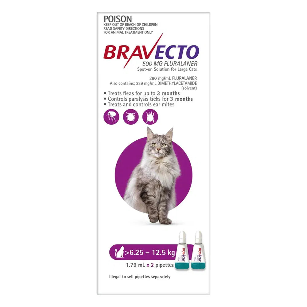 BRAVECTO Spot On For Large Cats 6.25 - 12.5 KG Purple