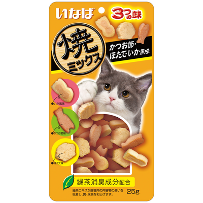 CIAO Soft Bits Mix Tuna and Chicken Fillet with Dried Bonito Scallop and Squid Flavor 25G