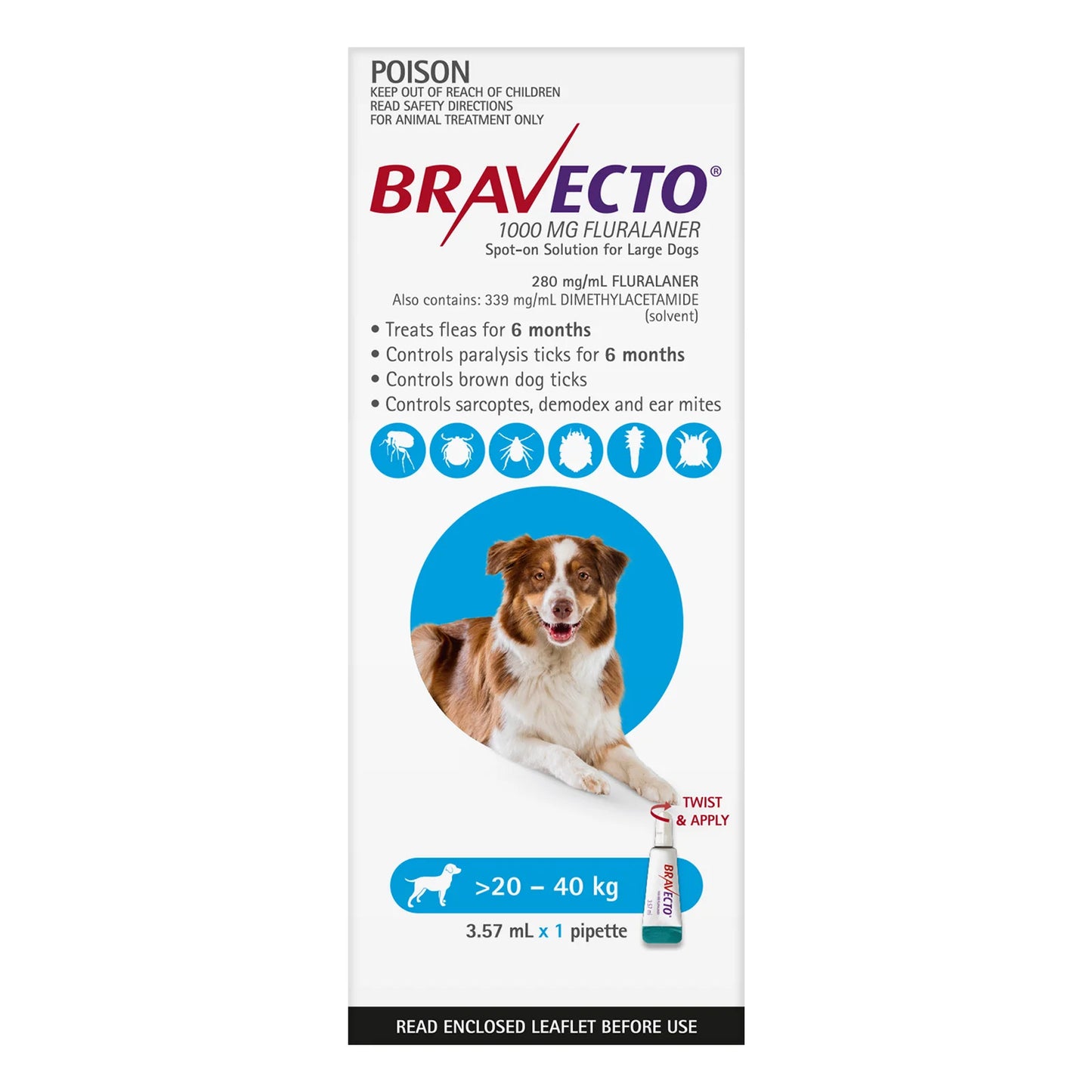 BRAVECTO Spot On For Large Dogs 20 - 40 KG Blue