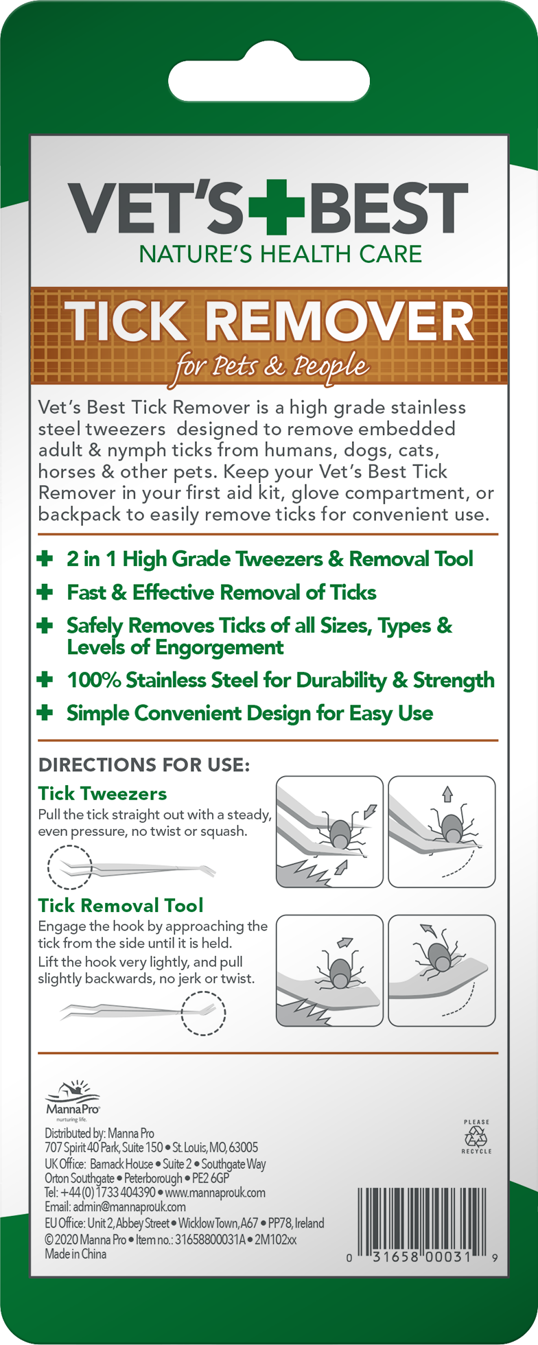 VET'S BEST Stainless Steel Tick Remover