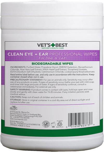 VET'S BEST Clean Eye + Ear Professional Wipes for Dogs & Cats