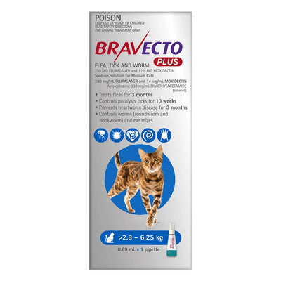 BRAVECTO  Plus For Medium Cats 2.8 - 6.25 KG Blue