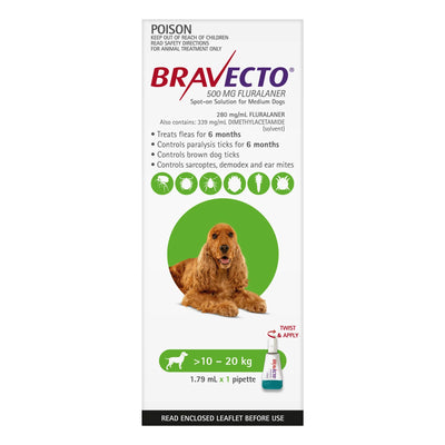 BRAVECTO Spot On For Medium Dogs 10 - 20 KG Green