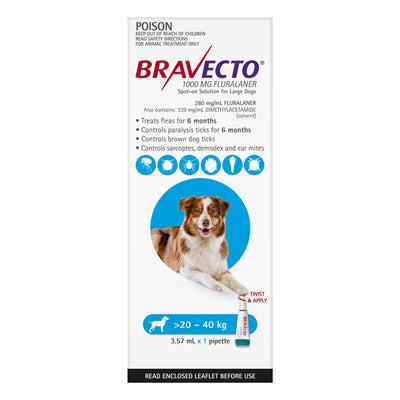 BRAVECTO Spot On For Large Dogs 20 - 40 KG  Blue