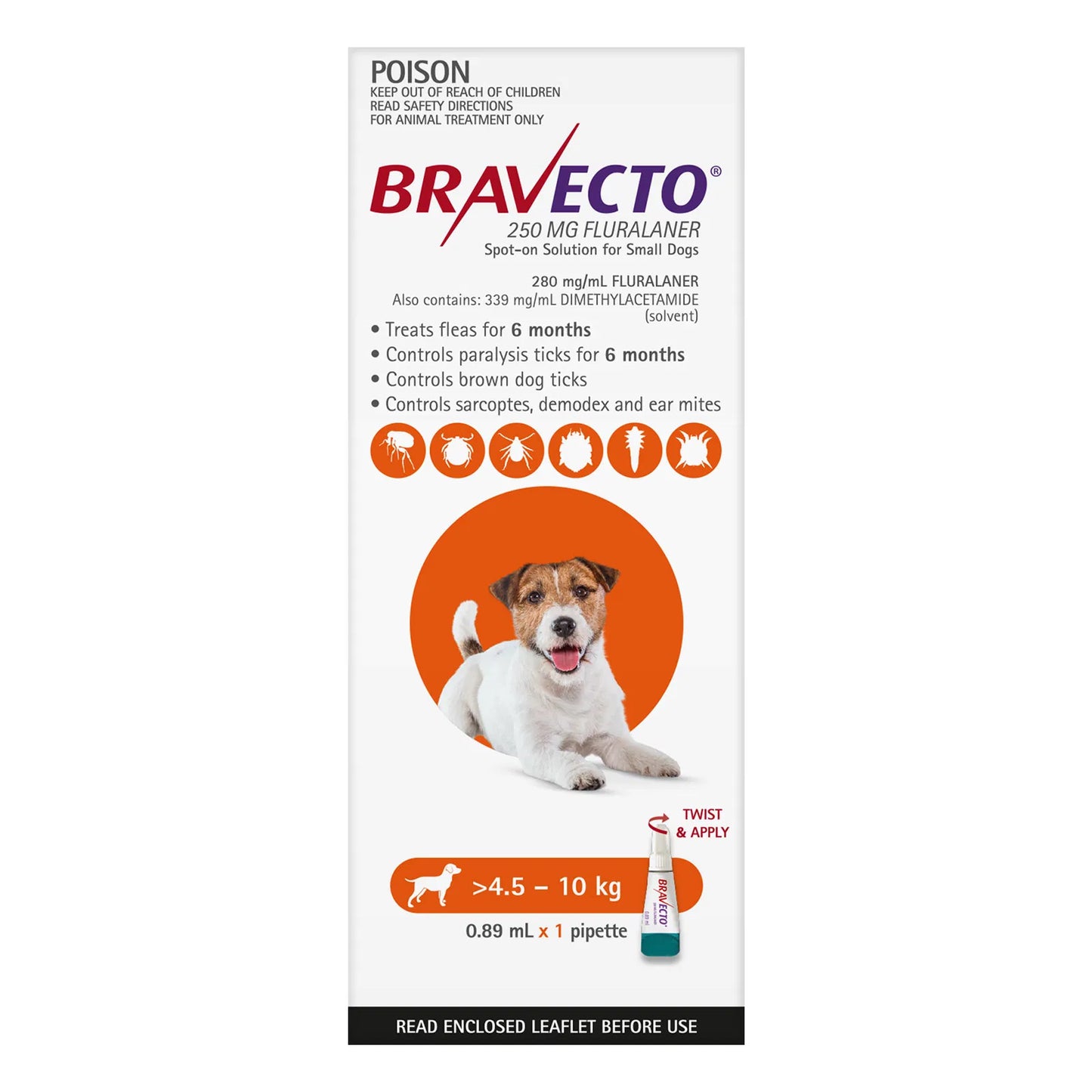 BRAVECTO Spot On For Small Dogs 4.5-10 KG Orange