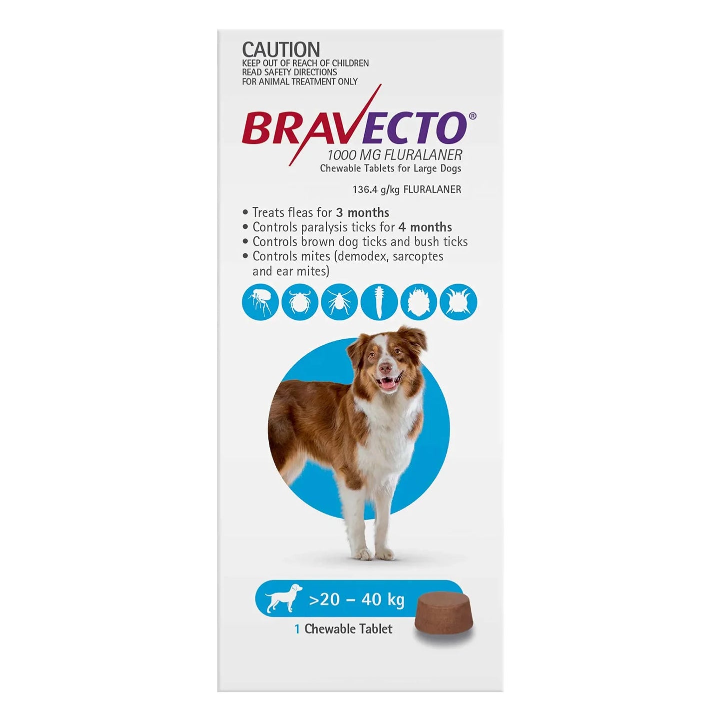 BRAVECTO  For  Large Dogs 20-40KG Blue