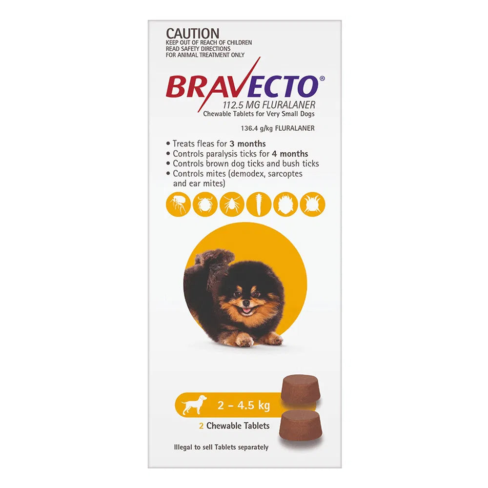 BRAVECTO  For  Very Small  Dogs  2-4.5KG  Yellow