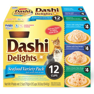 Inaba Dashi Delights Seafood Variety Pack Cat Treats (12 Cups x 70 g)